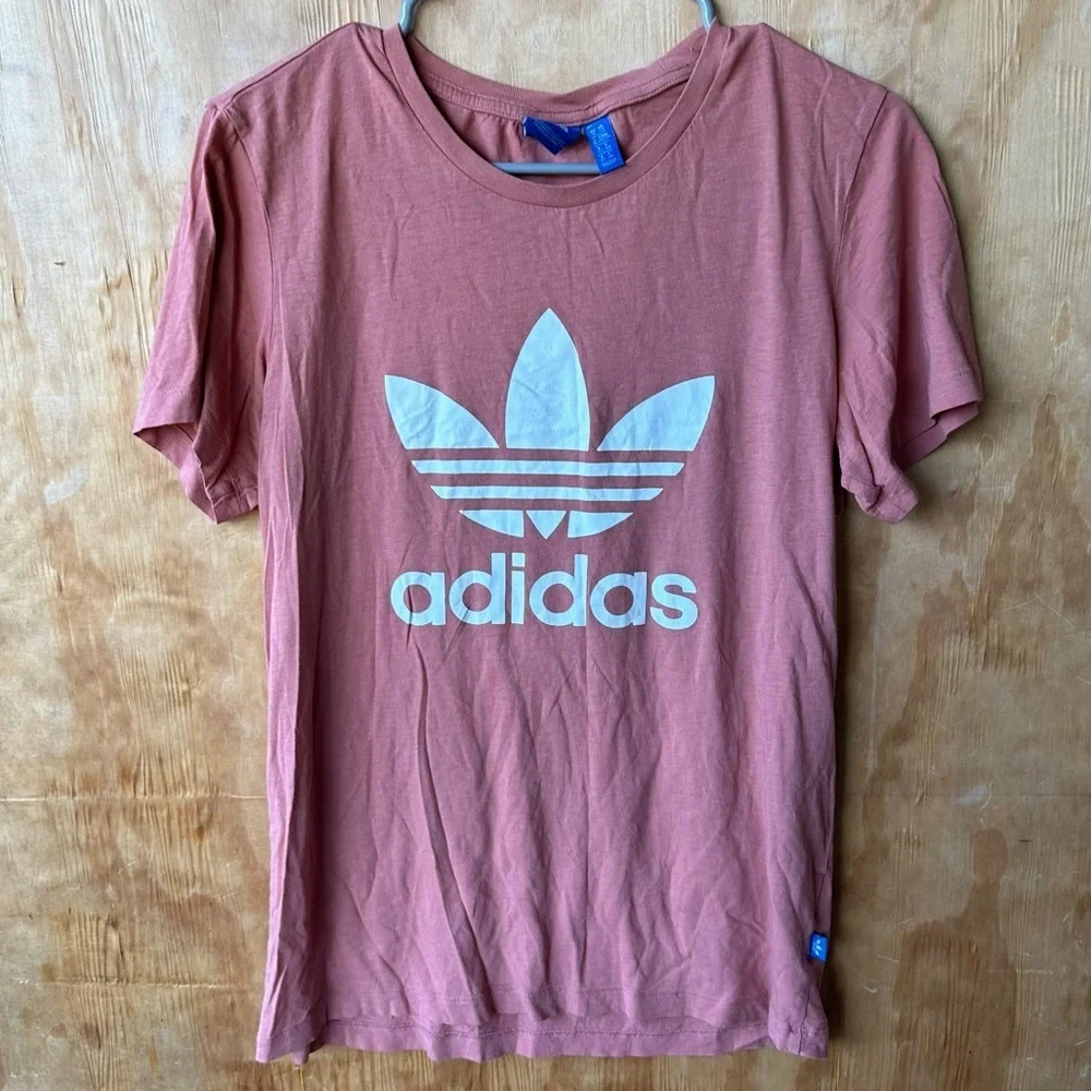 Adidas Pink Logo Crew Neck Short Sleeve Salmon Tee